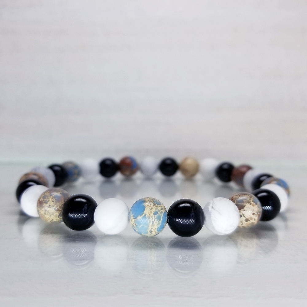 Onyx Howlite & Blue Jasper Beaded Stretch Bracelet